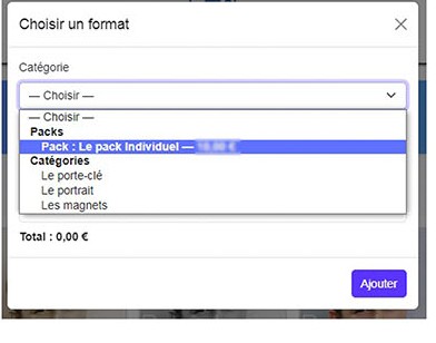 Sélection du pack dans la catégorie