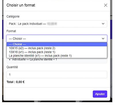 Choix du format inclus dans le pack